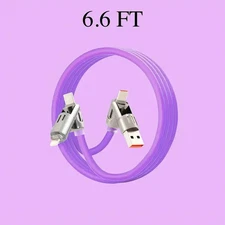 6.6 Feet Silicone Fast Charge Cord, USB-A/ USB-C to USB-C/ 8 Pin, Purple