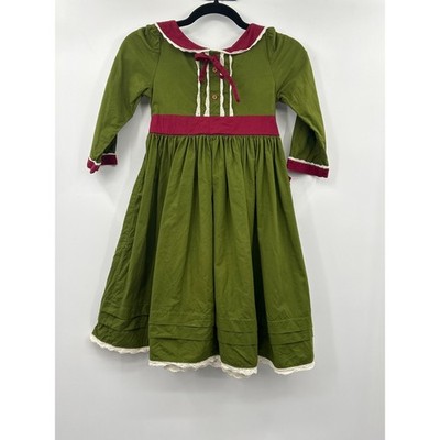 Little Bird Clothing Girls Green Burgundy Prairie Dress Size 10 Fall Photoshoot