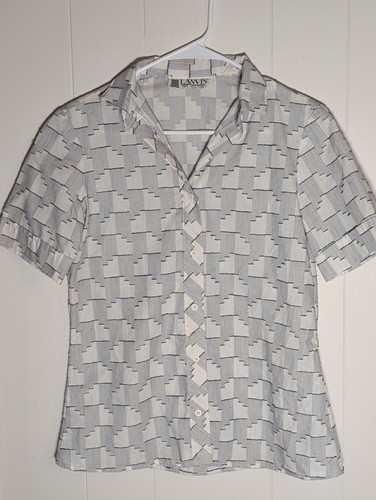 Lanvin, VTG Lanvin Women's Button Up Geometric Motif Top 80's Size 10