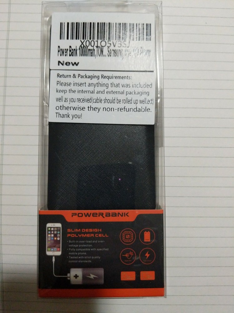 Power Bank 10000mah rechargeable USB micro fast storage long hour lasting Black
