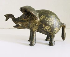 Antique Brass Primative Elephant Figurine 4.5" x 2.5"