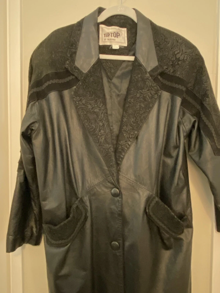 Abrigo largo de gamuza de cuero gótico gótico negro Steampunk L para mujer de colección años 80’s Foto 2 de 4