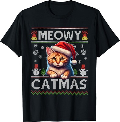 NEW LIMITED Catmas Cat Santa Christmas Kitten Xmas Ugly Sweater T-Shirt S-5XL