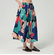 Women Color Puzzle Print Elastic Long Skirts Summer Beach Waisted Maxi Skirts