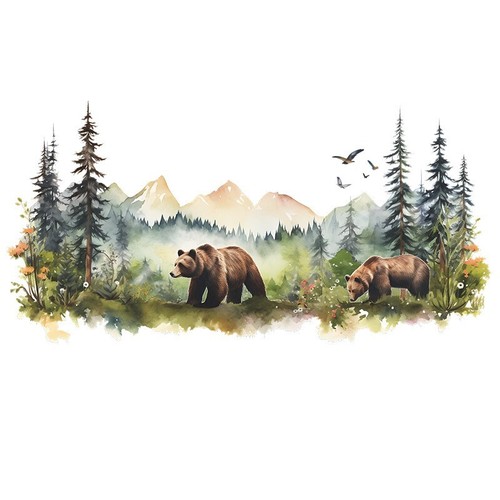 Forest Brown Bear Wall Stickers Jungle Animals Decals Removable Home Mural Decor - Picture 5 of 6