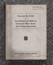 Manual 1945 South Bend Lathe No. P-344 - Parts List 9inch Model A Underneath Mot