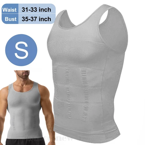 Mens Body Shaper Belly Chest Compression Slimming Shirt Tank Top Abs Girdle Vest - Picture 32 of 56