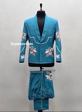 MEN TWO PIECE BESPOKE FLOWER EMBROIDERY COUNTRY WESTERN COWBOY WEDDING SUIT