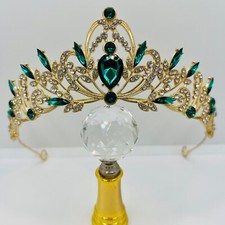Gold Tiara Emerald Green Rhinestones Wedding Tiara Tiara Emerald Green