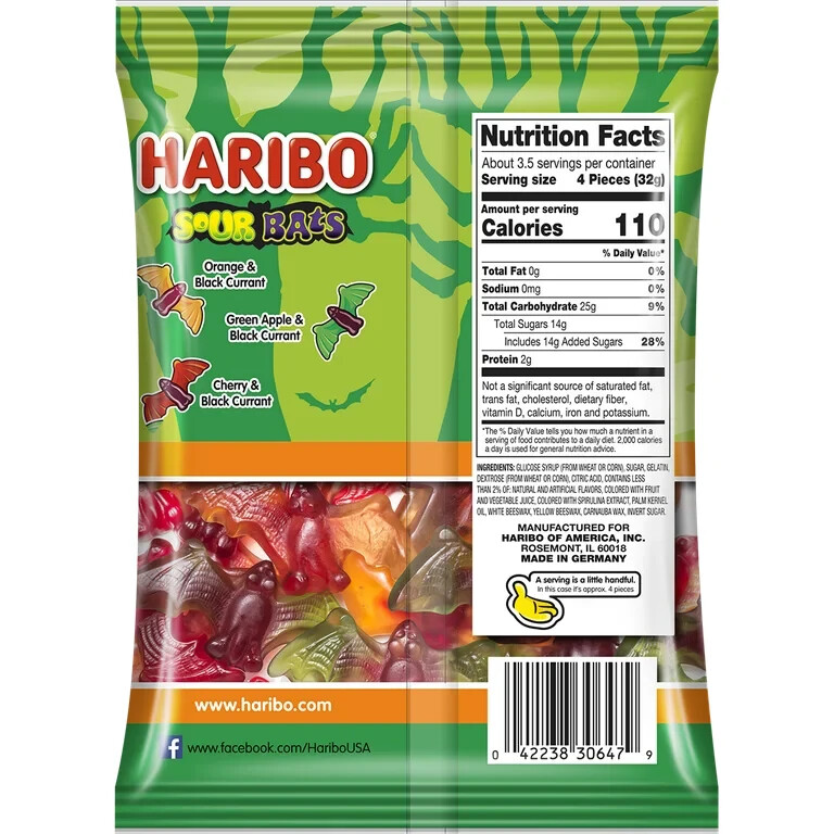 Haribo SOUR VAMPIRE BATS Gummi Candy 4 oz 1 pack