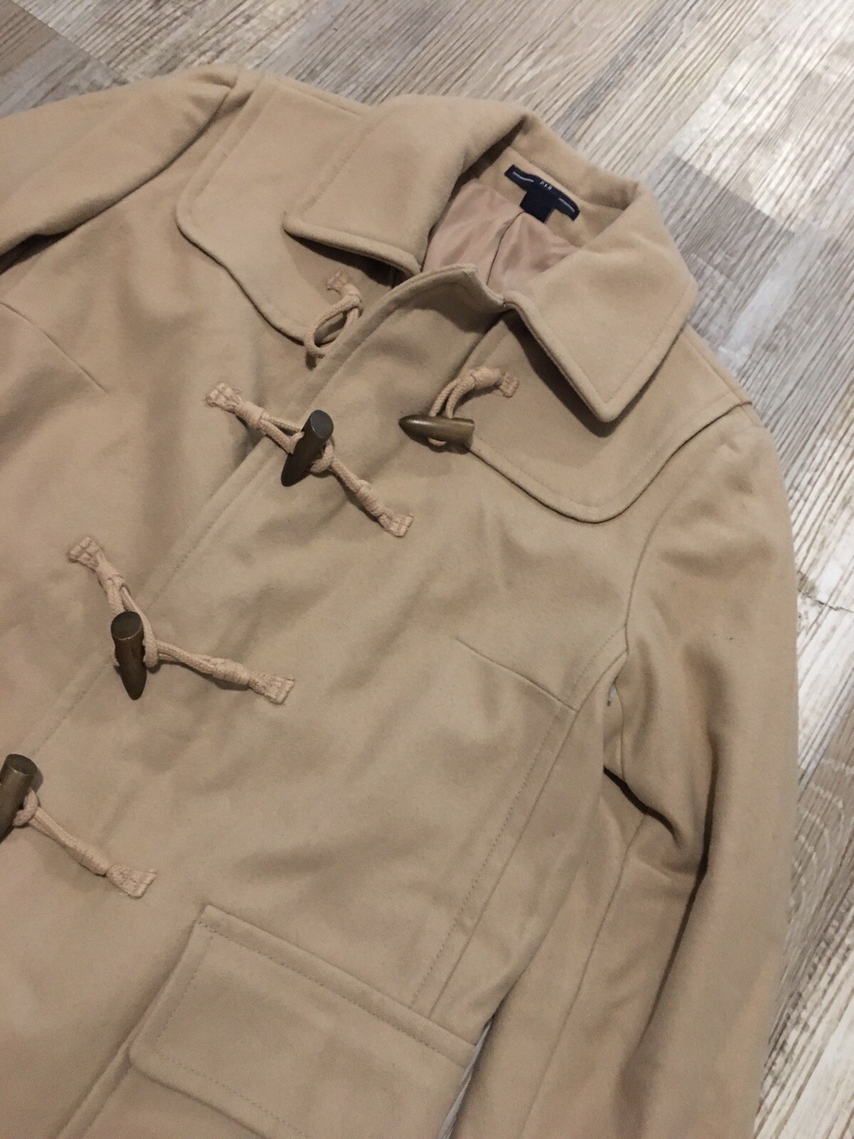 Gap Beige Wool Blend Toggle Button Down Coat With… - image 2