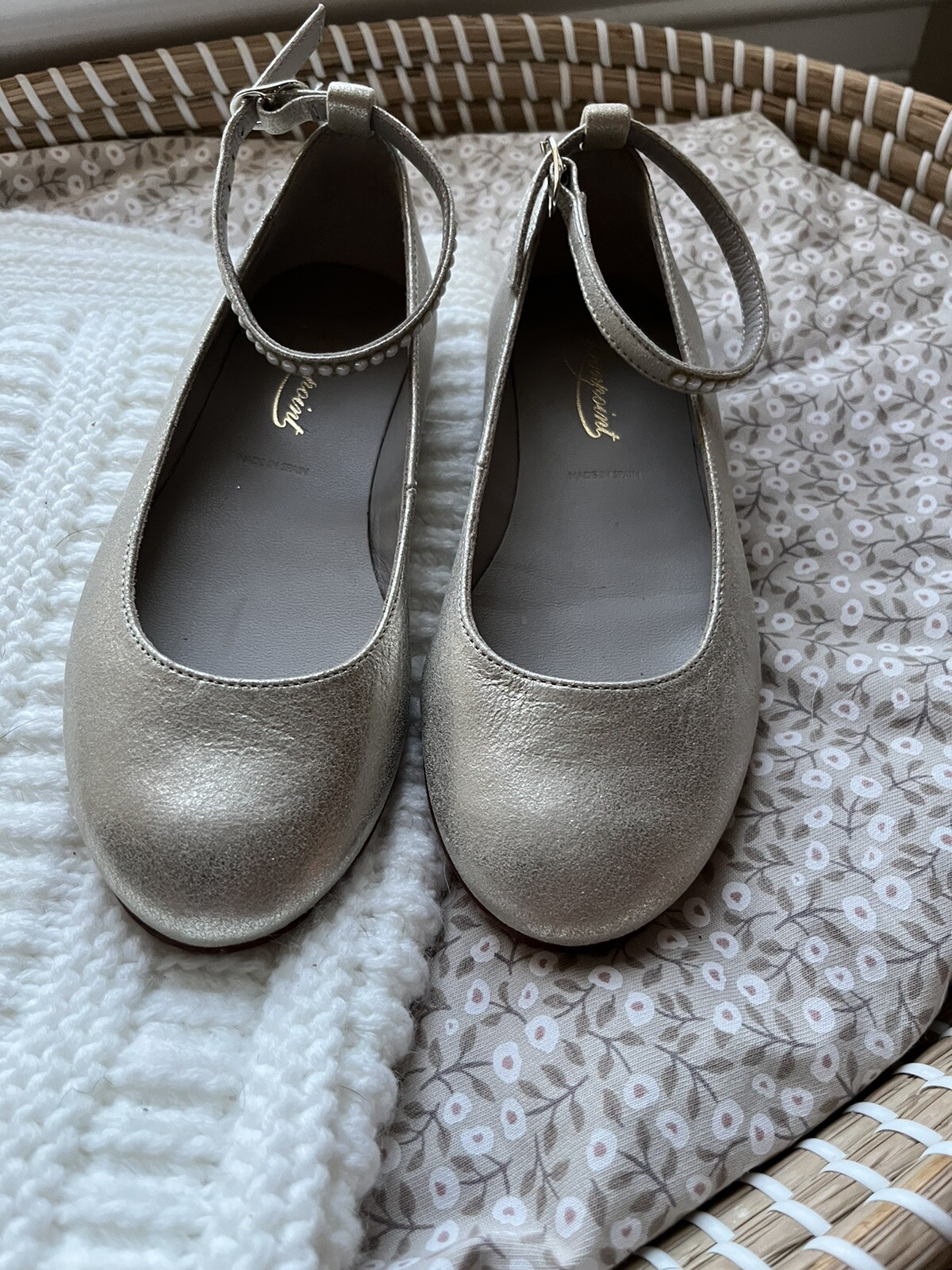 Girls Ballerinas Ankle Silver Leather New Size 29