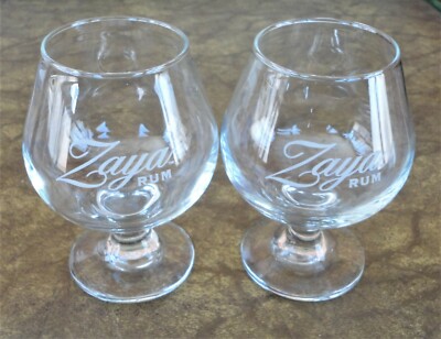 2 Mint Caribbean Zaya Rum Snifter Stem Glass Glasses Etched Logo