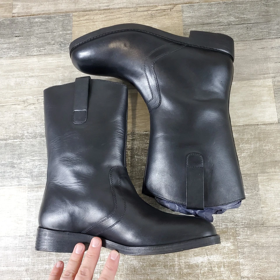 Free People Easton Equestrian Mid-Calf Boots Womens Sz 9 Black Leather Low Top - Image 4 of 4