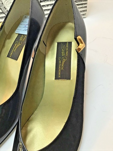 Sesto Meucci Black Suede Leather/ Paten Gold Accent Women's Size US 5 3.5" Heel - Picture 9 of 18
