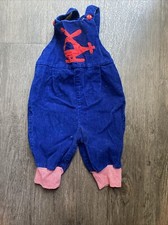vintage 80s HELICOPTER CORDUROY OVERALLS BLUE RED BABY 3/6 MONTHS