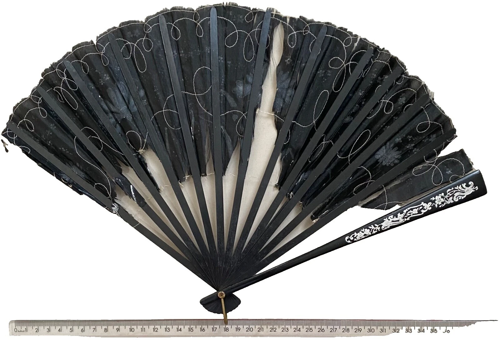 Ventiladores de mano para mujer negros 100 % seda vintage