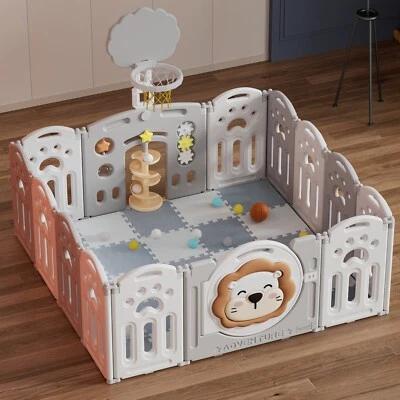 Adventure Lion Plastic Folding Baby Playpen - EVA mats, 100 balls & lots more!