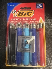 5 BIC Classic Full Size Lighters Large Regular Pocket Lighter Multi Color