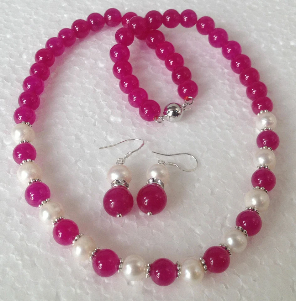 4Colors Natural White Akoya Cultured Pearl/Gemstones Beads Necklace Earrings Set - Image 4 of 4