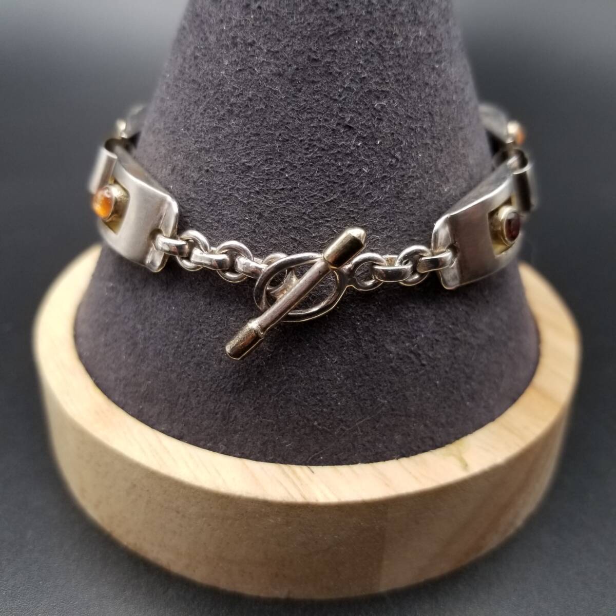 Orange Red Stone Inlay Rectangular Plate Link 925… - image 4