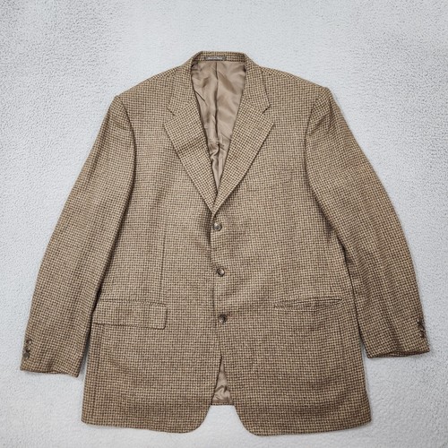 Corneliani Sport Coat Mens 58 Beige Plaid 3 Button Silk Wool Camel Blend Italy