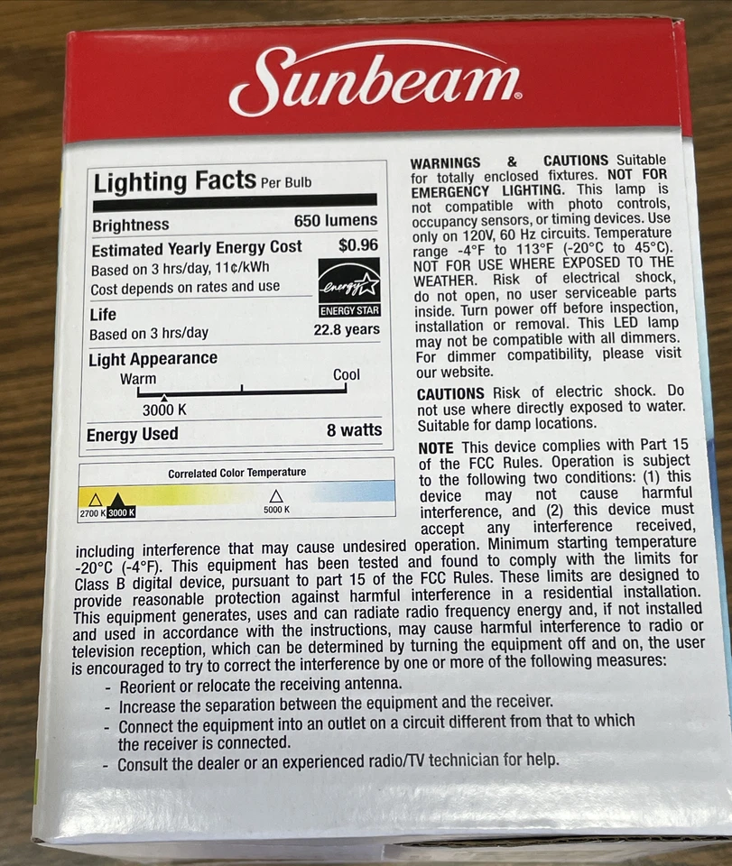 Sunbeam LED BR30 8W OUTDOOR/INDOOR Flood Light Bulb Dimmable New - Image 4 of 4