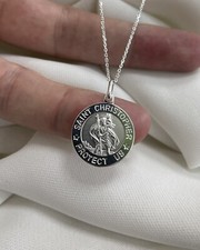 Argent Sterling Saint Christopher Pendentif Pièce & Argent Chaîne 19mm Pièce