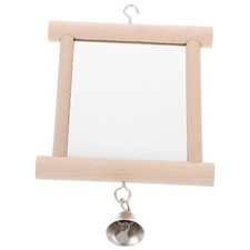 Wood Pet Parrots Birds Toy With Bell Double Side Mirror On Cage Swing Play