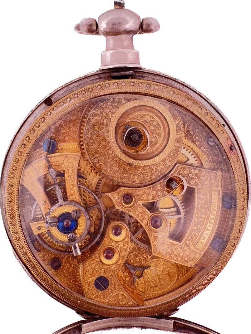 Montre De Poche Ancienne Eeway Fleurier - Balancier Batwing & échappement Cylindre Des Années 1850 - Argent Massif