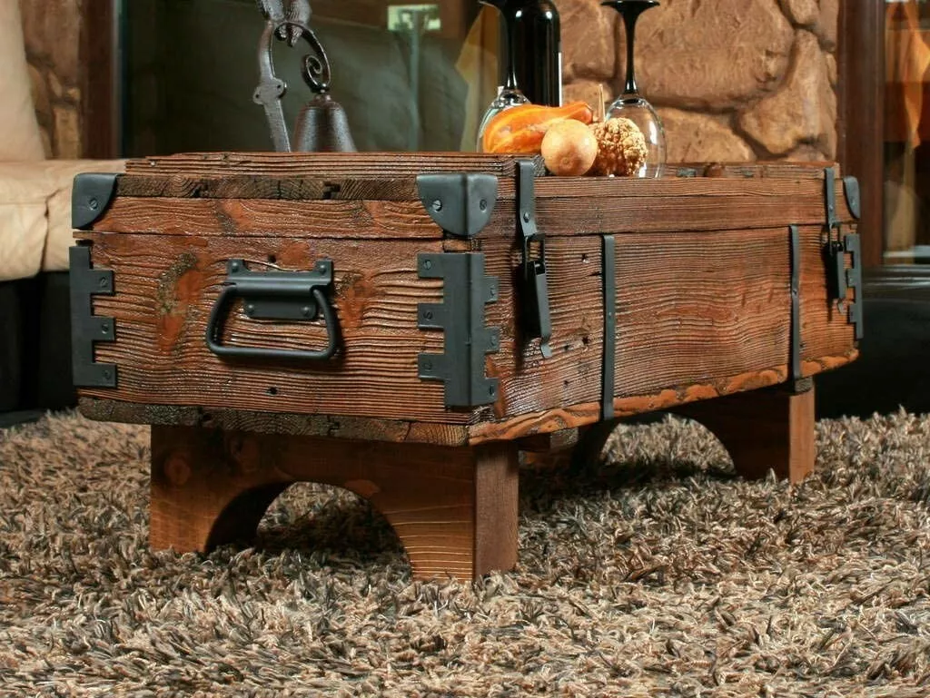 Coffee Table chest Storage table vintage wooden box travel trunk Lenght 97  cm