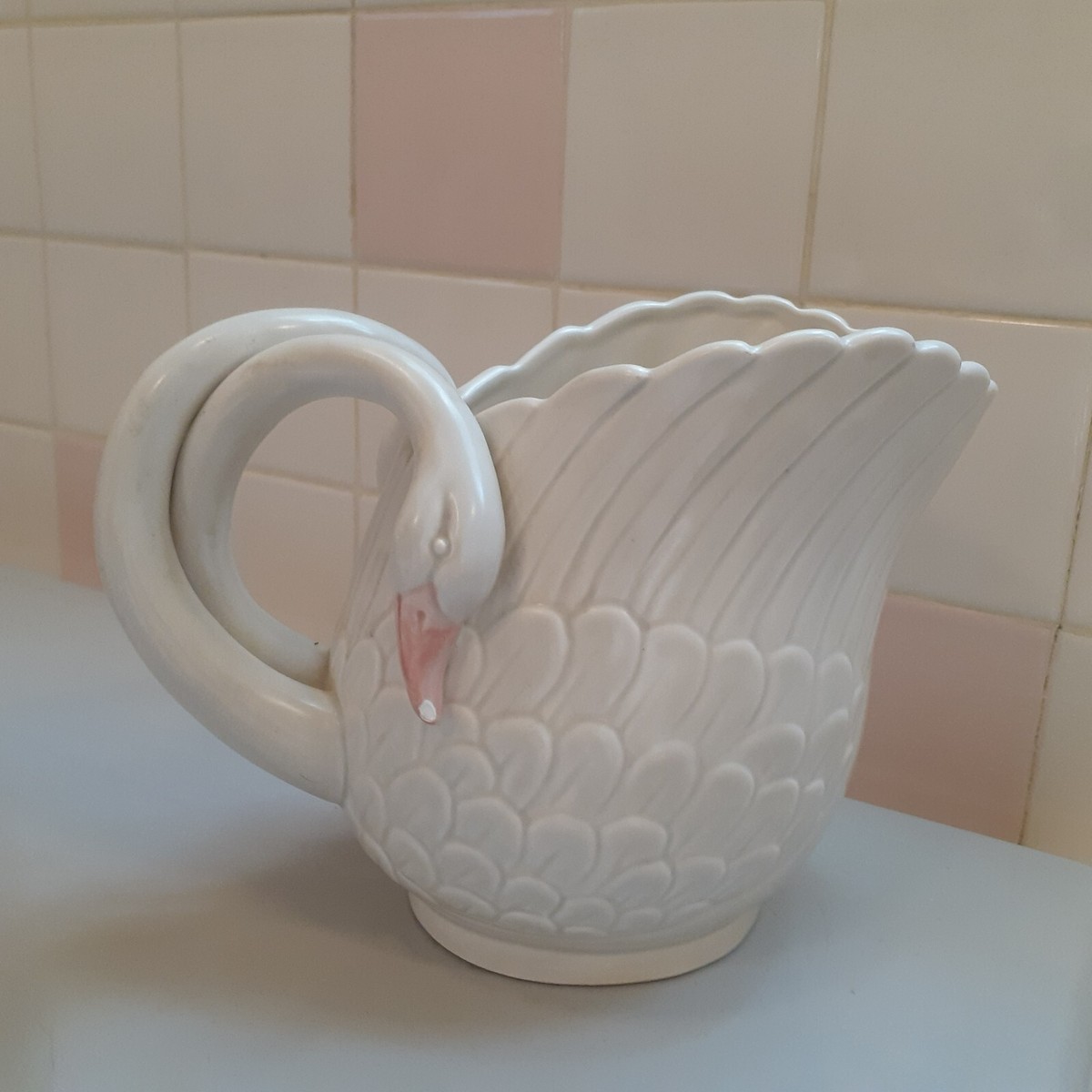Fitz & Floyd Japan Vintage White Ceramic Double Swan Pitcher 9