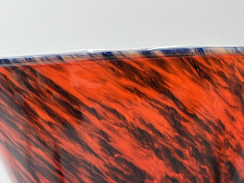 **Vintage Art Glass Vase 14” Red & Black Splatter Swirl Cased Czech Style - Picture 3 of 6