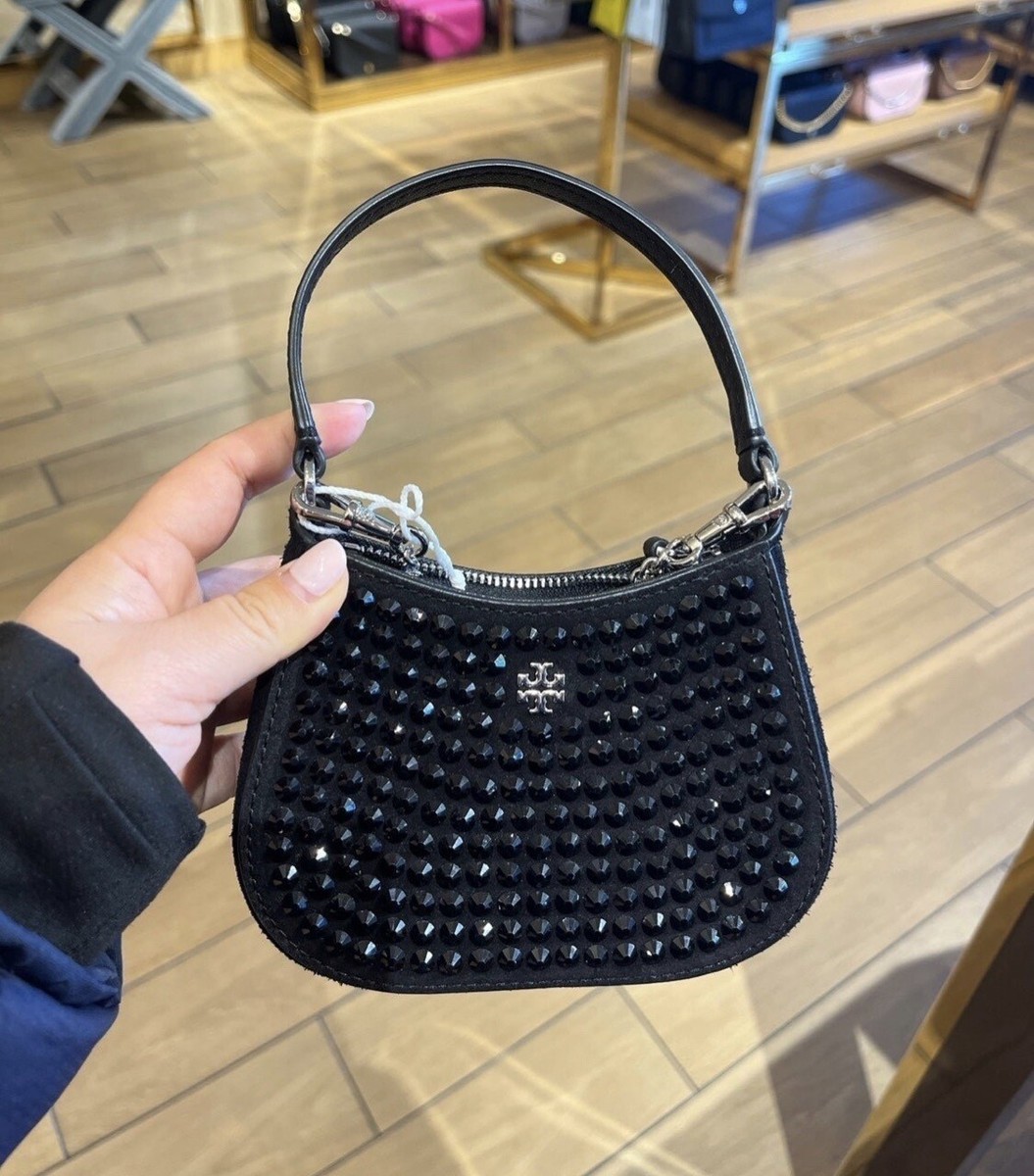 NWT Tory Burch Emerson Crystals Chain Nano Bag In Black | eBay