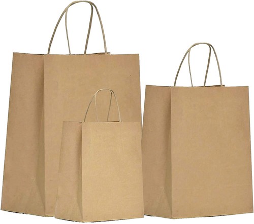 LOOKSGO Kraft Paper Bags Large - 10x5.5x13 Inch, 18 Pack, Grocery Takeout Bags, Square Bottom - View #6