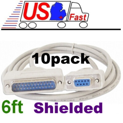 Lot10x/pcs 6ft DB9pin Female~DB25 Male Straight Through RS232 Serial/Modem Cable