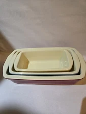 Baker's Basics At Home America Stoneware 3 Loaf Pans Very Good Con. Discontinued
