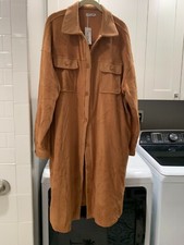 Nwt In'voland Brand, Brown "suede Look" Duster/coat/ Long Shacket, Womens Sz. 18