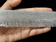 2 Yard Silver Fringe Trim Tassels Looped Border Crafting Sari Trim.