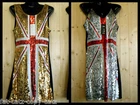 QUALITY SILVER GOLD BLUE UNION JACK ENGLAND FLAG SEQUINNED LADIES DRESS UKSELLER