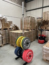 150KG Essential Coloured Olympic Bumper Plate Set with 7FT Barbell & Weight Tree