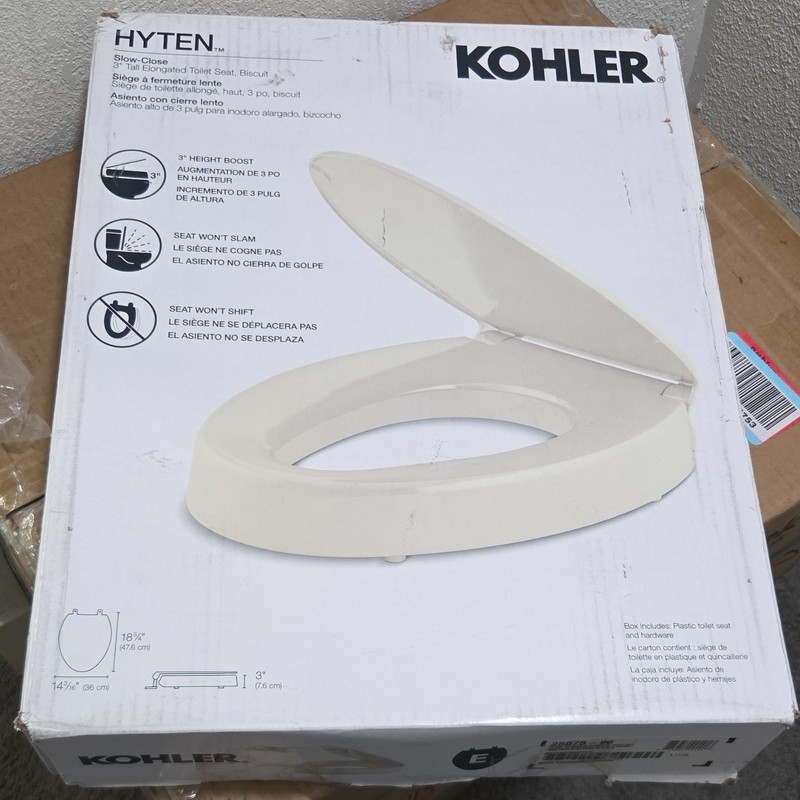 KOHLER Hyten Soft-Close 3 in Height Boost Elongated Toilet Seat, Biscuit