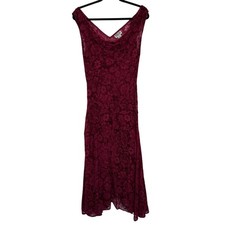 Robbie Bee Velvet Floral Burnout Midi Dress Size 14P Vtg Y2K Red Vamp Whimsigoth