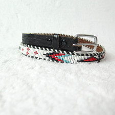 Beaded Native Belt Vintage Cowhide Hand Beading sz 36 Narrow China Made Black