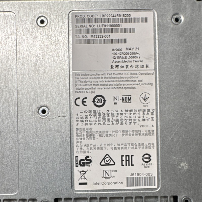 Used Intel server, H2224XXLR3, 4x HNS2600BPS24R, 32x 32gb memory, 24x 1.92tb ssd