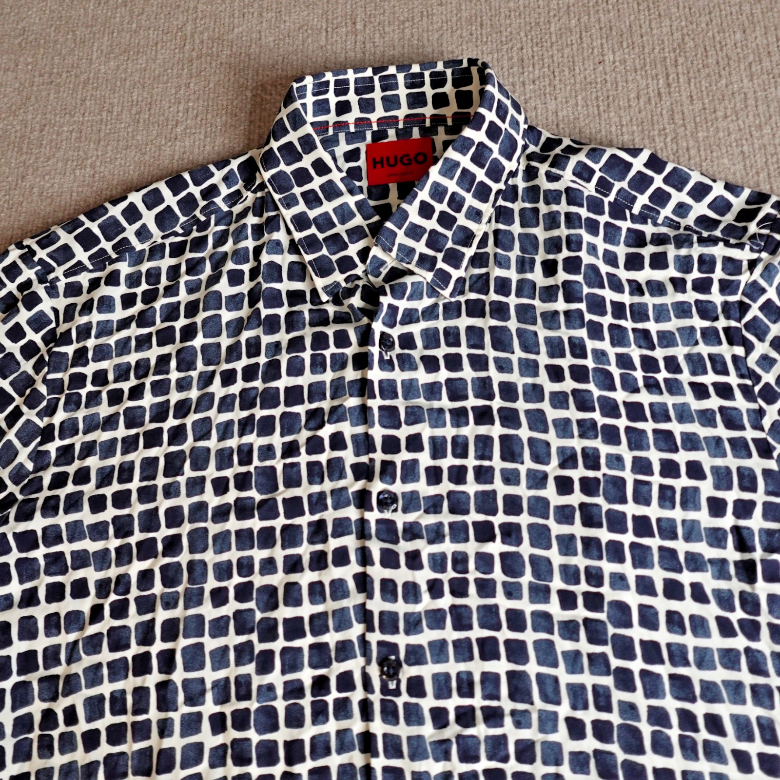 Hugo Boss Mens Shirt XL Blue Geometric Ermo Casual Slim Fit Recent
