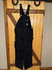 Carhartt R41 BLK Insulated Bib Overalls Black 40x32 Men Double Knee Side Zip