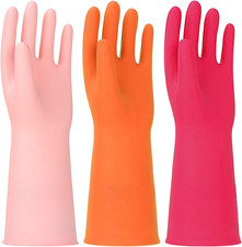 3 Pairs Rubber Cleaning Gloves Latex Free Dishwashing Gloves - 13" Reusable Nitr