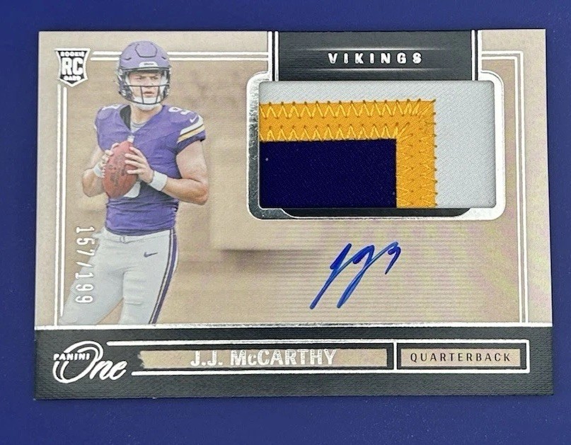 2024 Panini One JJ McCarthy Rookie Patch Auto 3 Color RPA /199 MINT GRADE IT