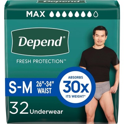 Men's Disposable Incontinence Underwear, Water Resistant, Small/Medium Size